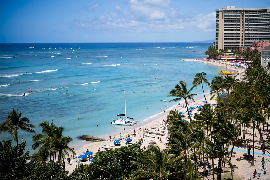 View of Waikiki Beach from the balcony.